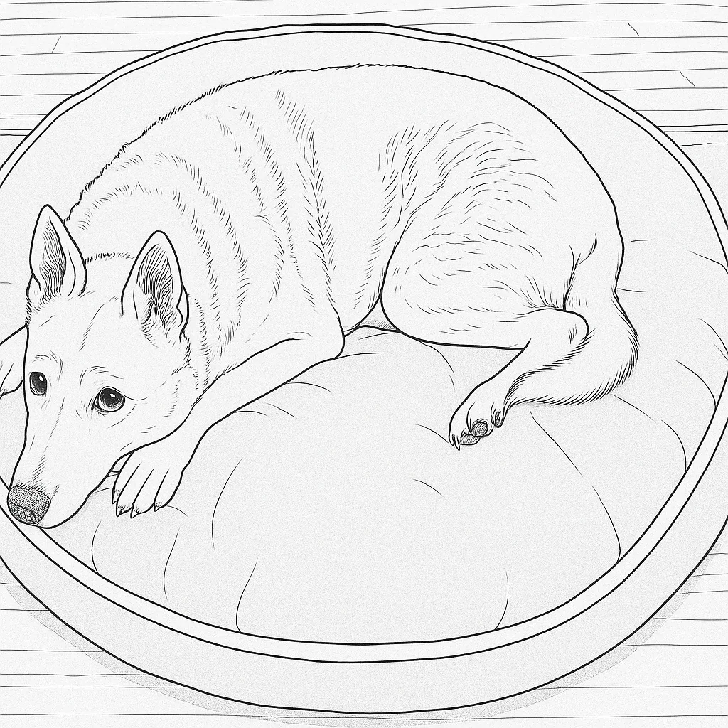 Lulu rendered as line art on couch