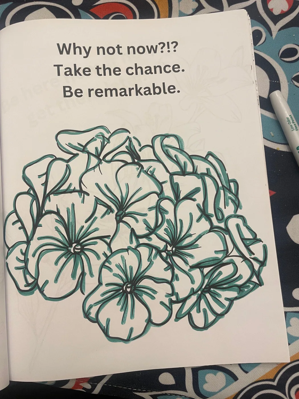 Uncolored page with encouraging quote